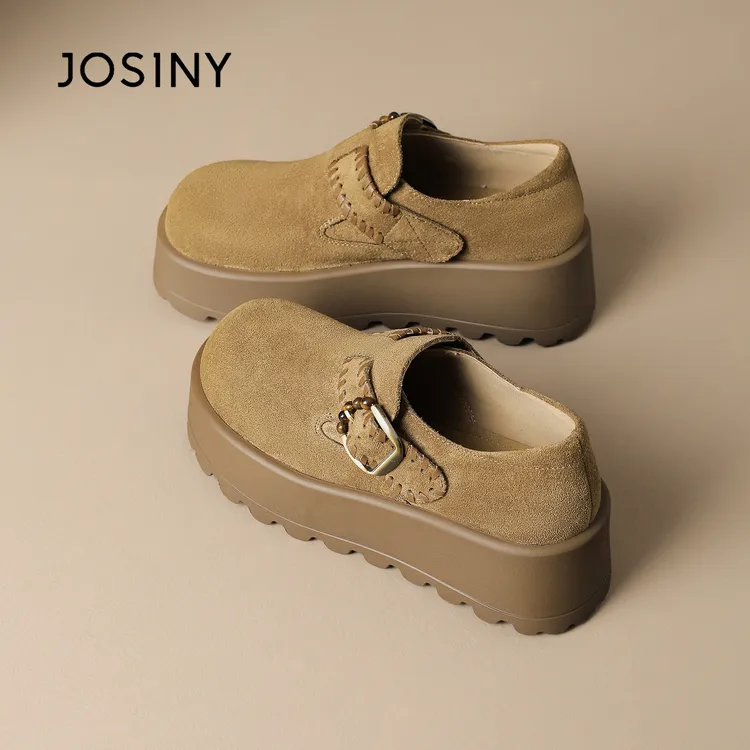 卓诗尼2025春秋季新款复古勃肯鞋女全包一字带增高厚底小个子单鞋