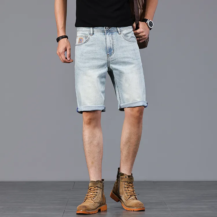 2025夏季薄款高端男士牛仔短裤修身直筒简约中裤弹力浅色五分裤