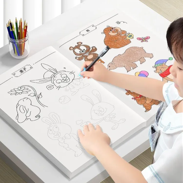 线描临摹画册儿童卡通人物简笔画线稿绘画本描线控笔图画本涂色本