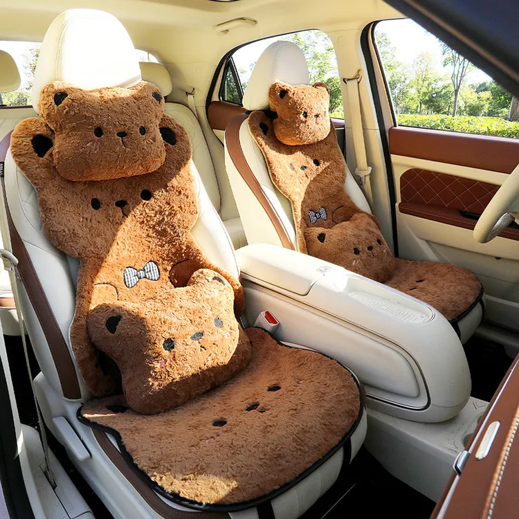 秋冬新款卡通立体毛绒小熊汽车坐垫女士保暖高级车内饰座椅套