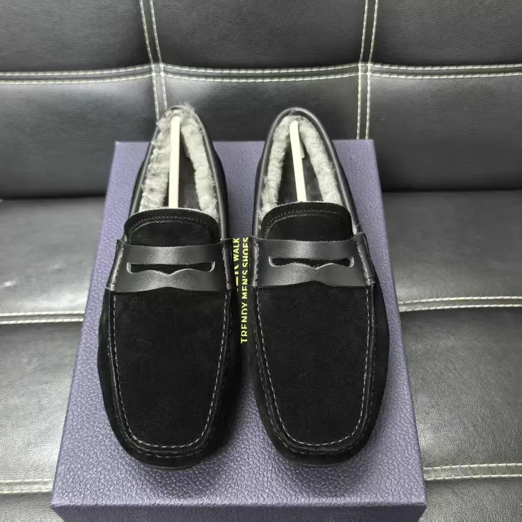 豆豆鞋男款冬季加绒加厚一脚蹬懒人鞋休闲商务皮鞋真皮保暖男鞋