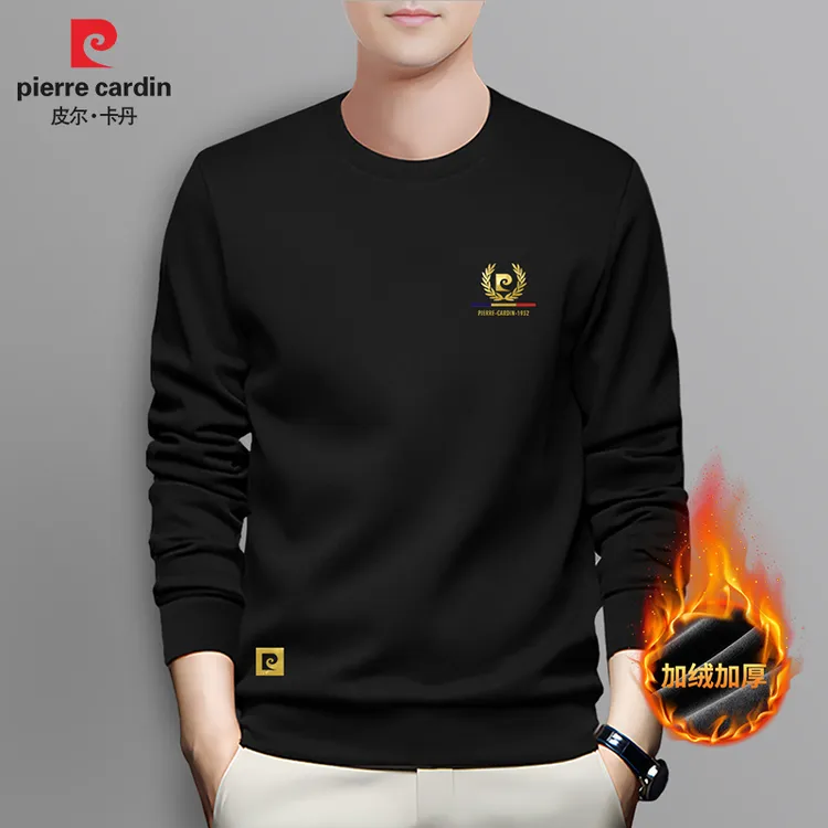 皮尔卡丹正品高档男士商务大码圆领卫衣春秋新款休闲百搭长袖P024