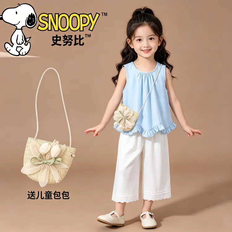 Snoopy/史努比夏季2026新款洋气无袖背心阔腿裤儿童薄款两件套
