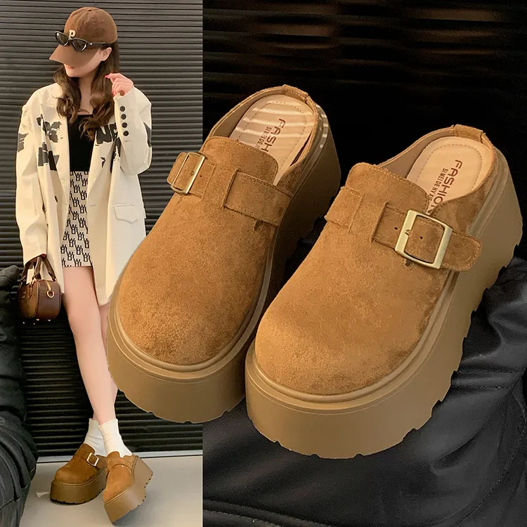 增高7CM 单里 包头半拖鞋女外穿2026新款春季一脚蹬懒人勃肯鞋商品图