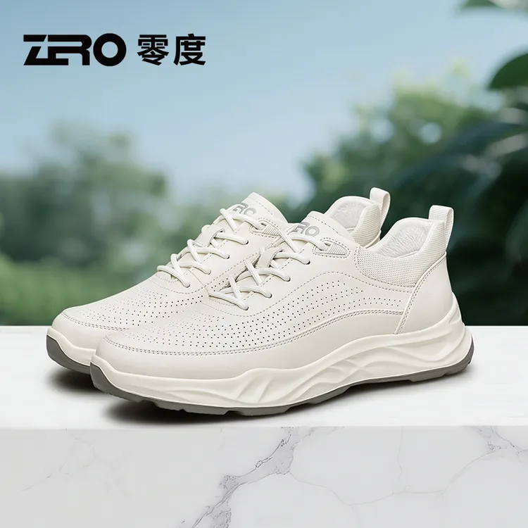 Zero/零度尚品男士夏季新款透气真皮商务皮鞋时尚百搭运动休闲鞋