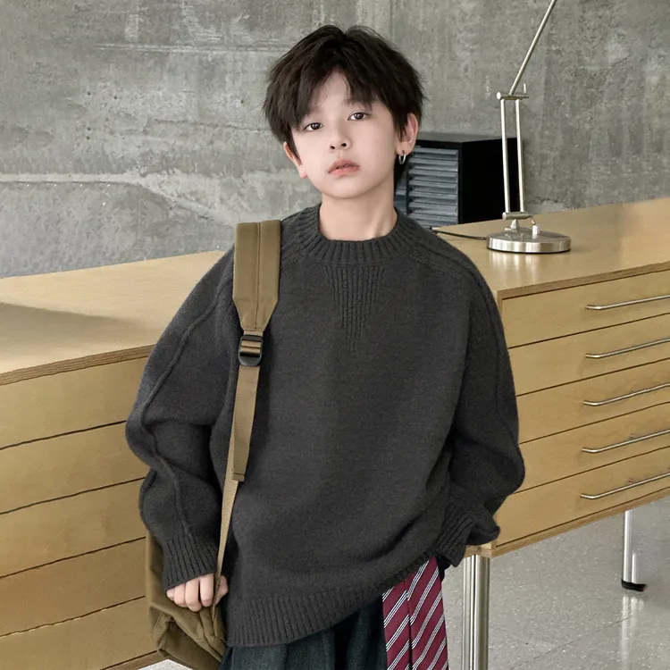 男童秋季毛衣2025新款秋装中大儿童男孩秋冬款加绒加厚打底针织衫