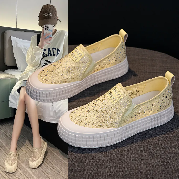 板鞋女2025夏季新款网红爆款百搭蕾丝网纱透气夏天穿裙子专用鞋子