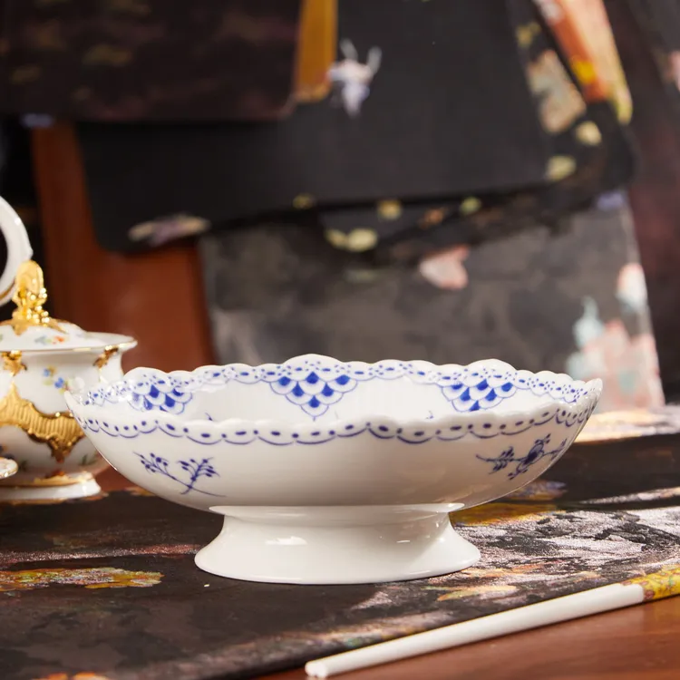 【唐草】棕榈高脚果盘（白玉瓷/唐草）