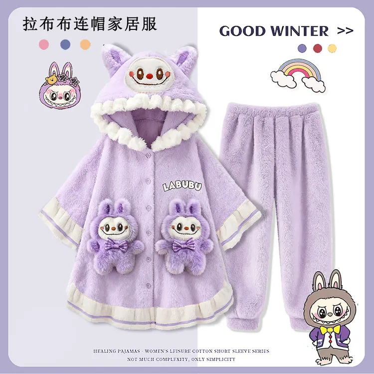 女童睡衣秋冬季珊瑚绒法兰儿童家居服女孩睡袍2025新款加厚拉布布