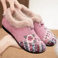 鞋子女棉鞋跨境代发雪地靴刺绣女靴保暖浅口短靴民族风时尚棉靴 
