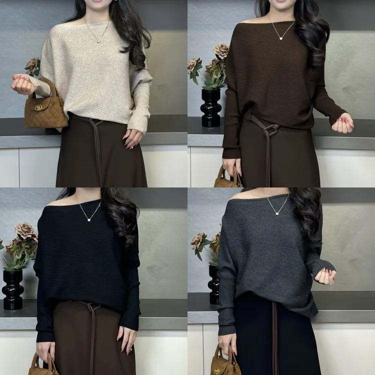 【CC】新品宽松蝙蝠袖毛针织女秋冬软糯慵懒感百搭上衣