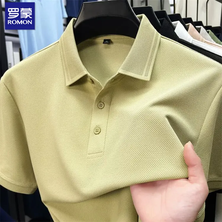 罗蒙2025男士夏季新款衬衫POLO衫休闲纯色翻领T罗蒙夏季短袖Polo