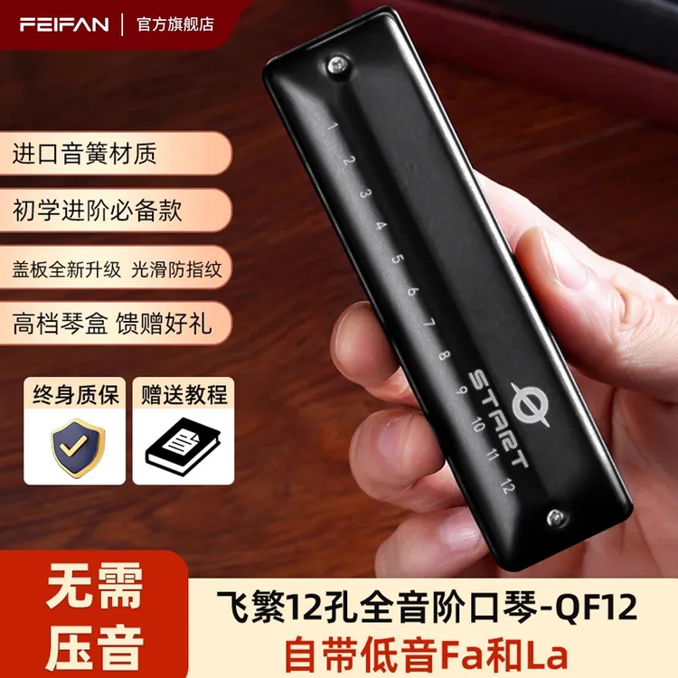 FEIFAN/飞繁12孔布鲁斯全音阶口琴低音带FaLa初学者半音阶口琴