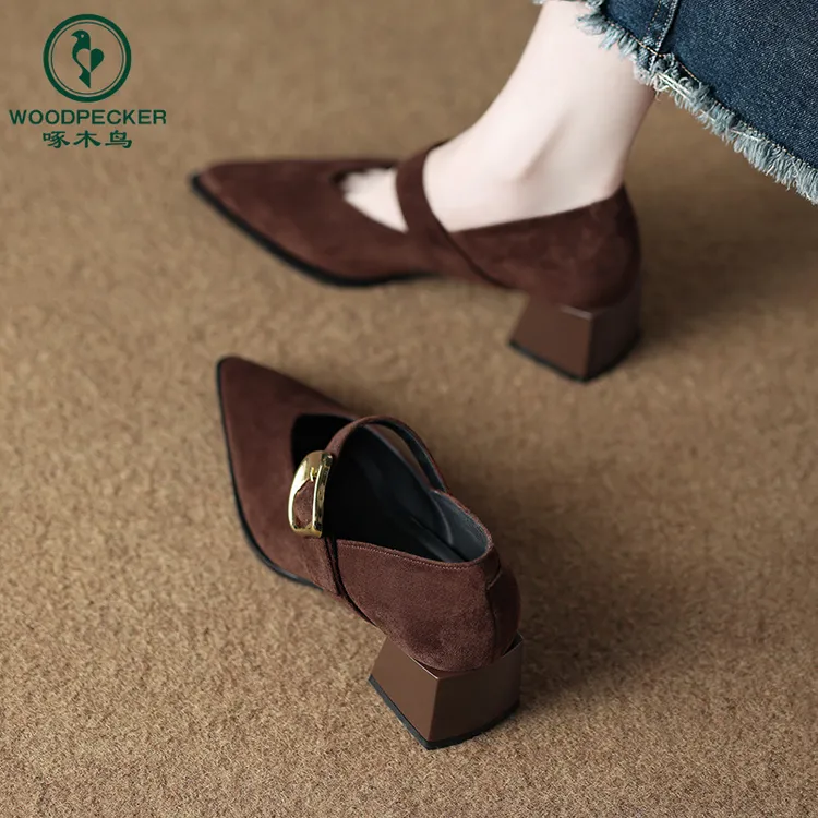 啄木鸟2025春秋新款晚晚风不累脚女款单鞋玛丽珍法式尖头高跟女鞋