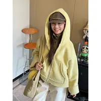 YUUKO 儿童毛边连帽短版廓形拉链卫衣外套—26109