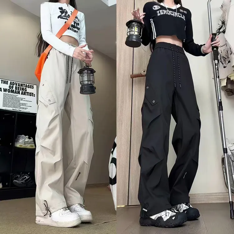 机能工装冲锋裤男女秋季防风防水户外登山裤宽松大码压褶休闲长裤