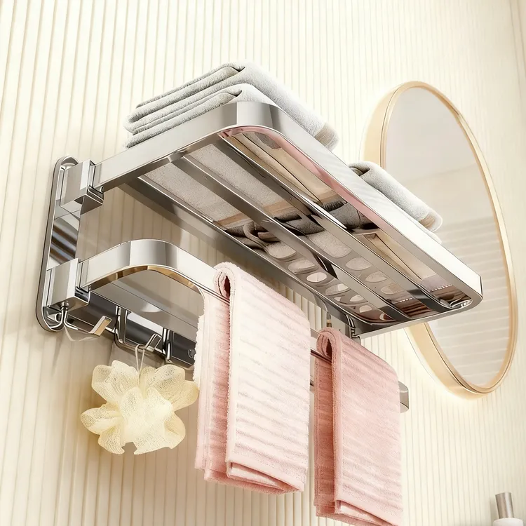 304不锈钢毛巾架卫生间免打孔浴室壁挂式浴巾架置物架洗手间厕所