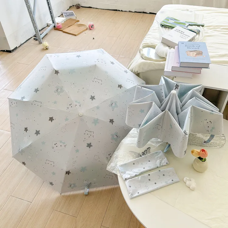 御夏星星凯蒂猫全自动雨伞女晴雨两用遮阳伞学生黑胶防晒太阳伞