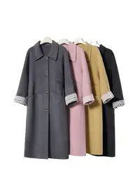 【沿海公里】经典双面羊毛大衣2025新款蕾丝中长款毛呢外套