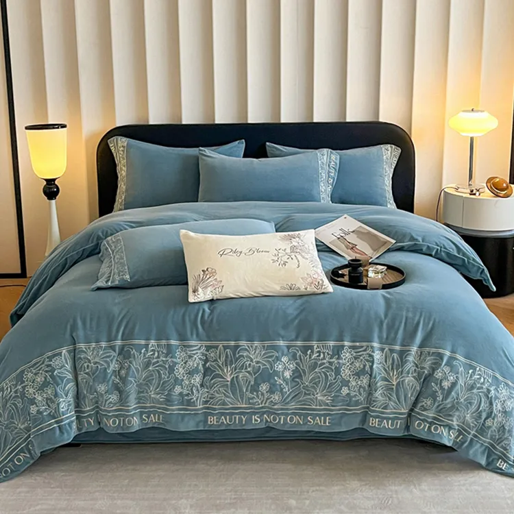 富安娜轻奢风婴儿绒牛奶绒四件套双面加厚法兰绒被套加绒床上用品