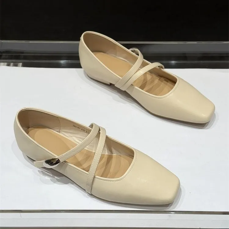 平底方头百搭仙女一字带单鞋女2025新款春季洋气法式玛丽珍小皮鞋