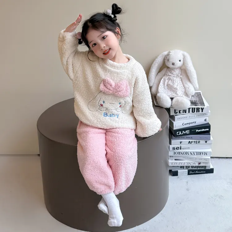 女童睡衣秋冬季儿童珊瑚绒家居服2025新款女孩宝宝加厚冬款法兰绒