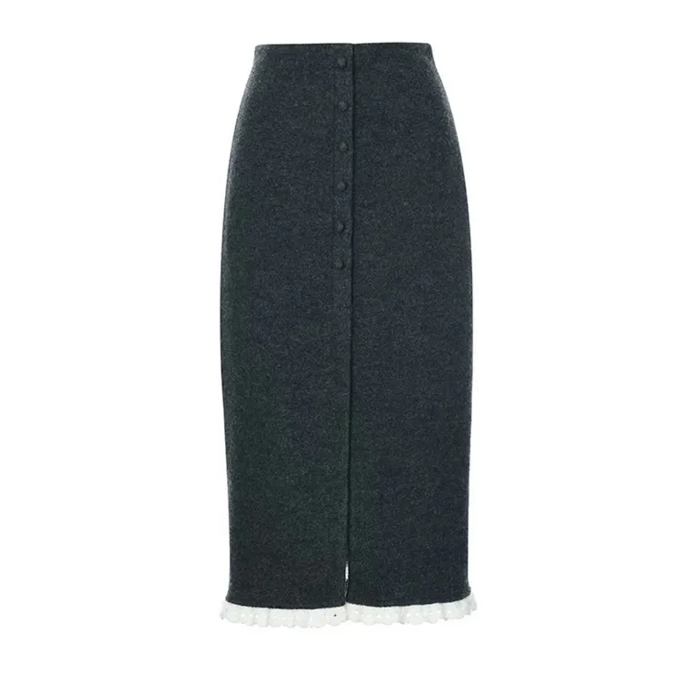 LeFame/拉飞姆LF24D51SS359冬季肌理感摩登一步裙前开衩半裙