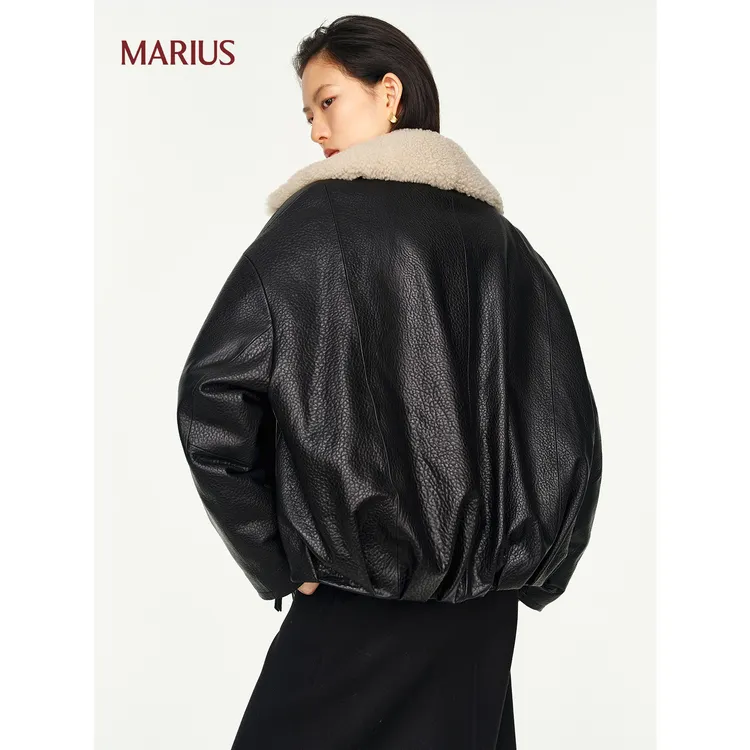 MARIUS’胖豆豆羽绒‘经典复古短款皮衣羽绒
