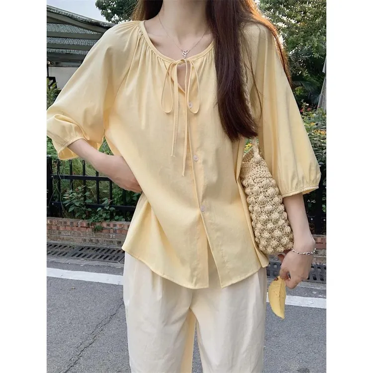 孕妇套装春夏季2025新款七分袖孕妇衬衣上衣孕妇九分裤设计感套装