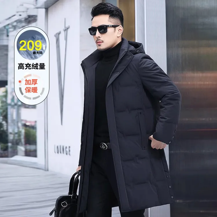 施摩瓦戈冬季男士羽绒服中长款加厚保暖长款大码外套中年爸爸男装