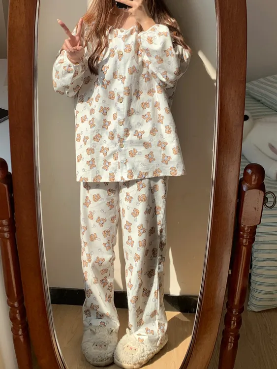 【小熊印花】可爱女款睡衣长袖2025春秋软绵绵甜美风宽松居家服套装