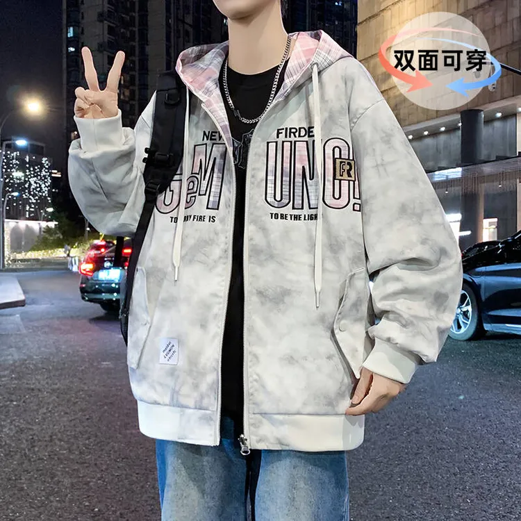 双面穿外套男生春秋季2025新款潮牌两面穿衣服青少年学生连帽夹克