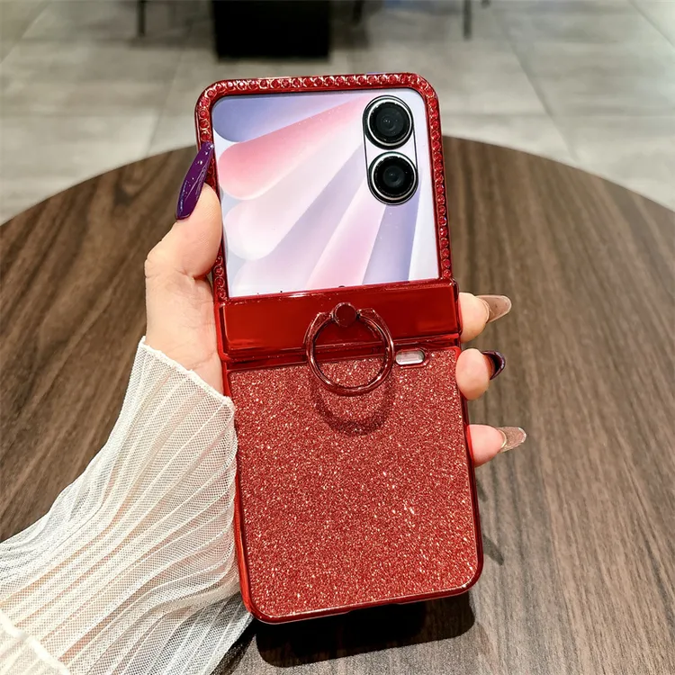 适用荣耀magicvflip2手机壳折叠屏新年红电镀闪粉指环扣壳膜一体