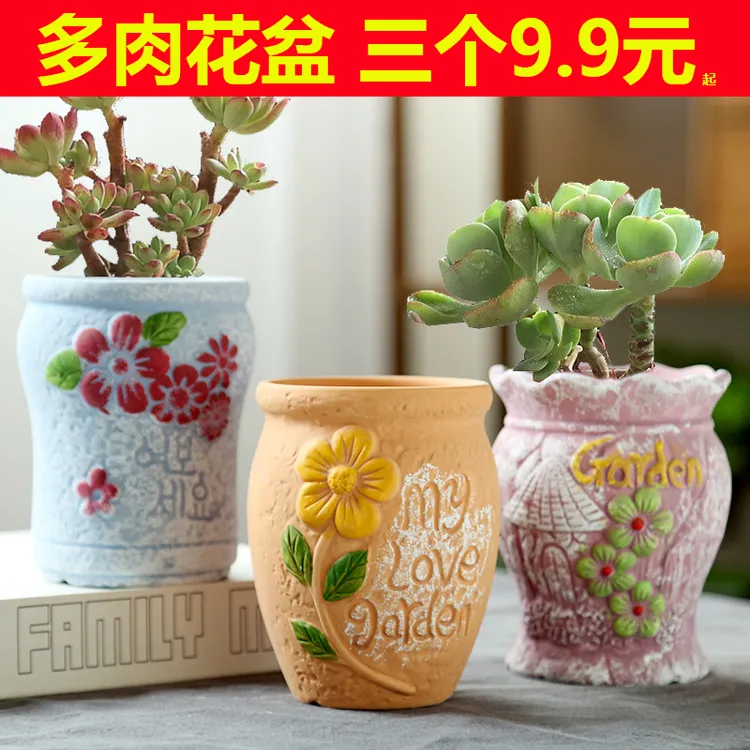 网红多肉花盆陶瓷大号肉肉盆粗陶透气花盆清仓捡漏陶瓷盆批发厂家