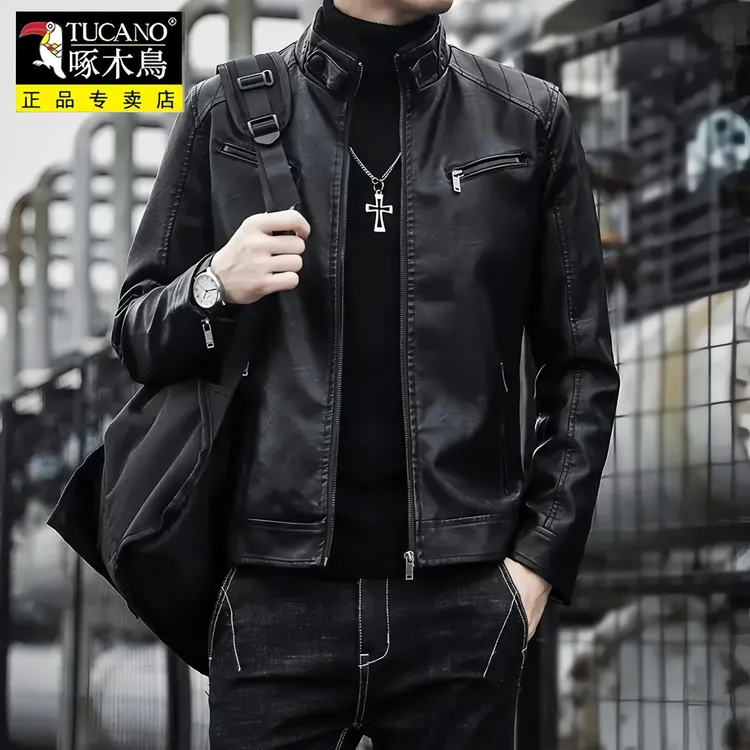 啄木鳥上衣皮男士皮衣秋冬季韩版潮流时尚立领机车服工装