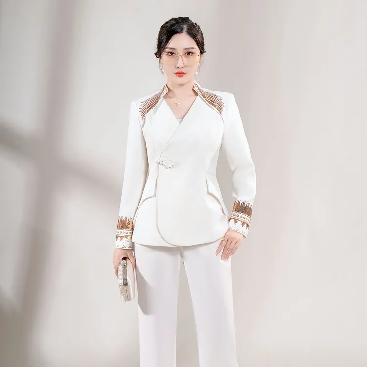 【风华】2025秋季新款中式国风镶珠时尚轻奢气质设计师款套装25323