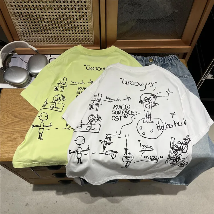 吴小越w1228男童夏款短袖涂鸦无感印花韩版棉t恤中大童儿童上衣