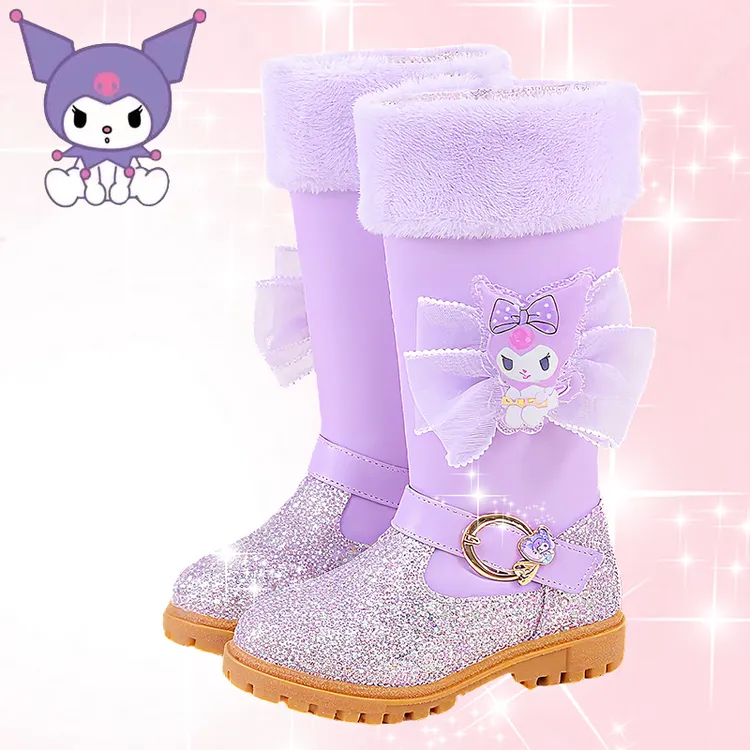 Maoergang/猫尔港女童库洛米加绒冬季长筒靴儿童兔毛公主雪地靴子