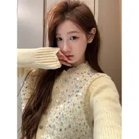 【Meng服饰】把星光穿身上 重工亮片短款毛衣外套女+半裙