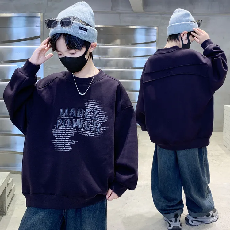 男童加绒卫衣2025新款儿童加厚上衣中大童一体薄绒男孩酷帅气时髦