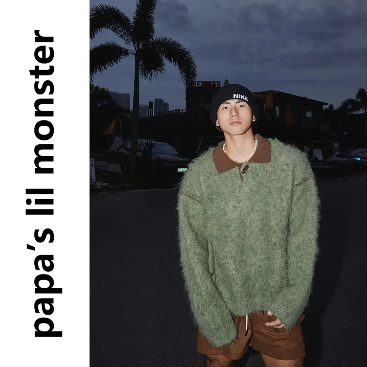 PAPASLILMONSTER【毛绒暖冬】复古撞色宽松慵懒风针织衫休闲毛衣男