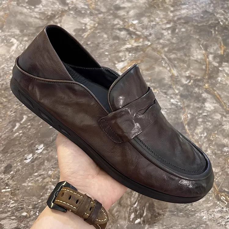 休闲皮鞋男款2025秋季新款男士工作乐福软底舒适上班一脚蹬豆豆鞋