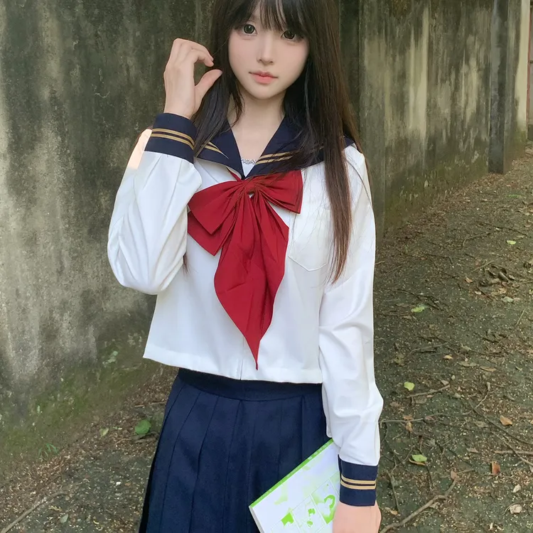 原创jk制服套装正版日系绀二本基础款短袖jk水手服百褶短裙套装女