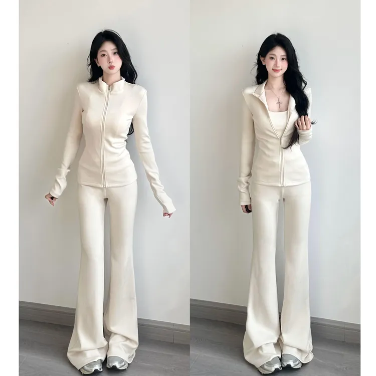 高级感小众网红时尚炸街洋气秋装新款修身显瘦休闲运动裤子套装女