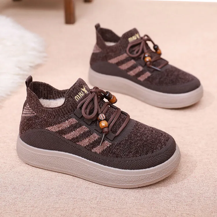 厚底增高秋冬棉鞋女休闲百搭显脚小加绒加厚轻便防滑妈妈鞋学生鞋