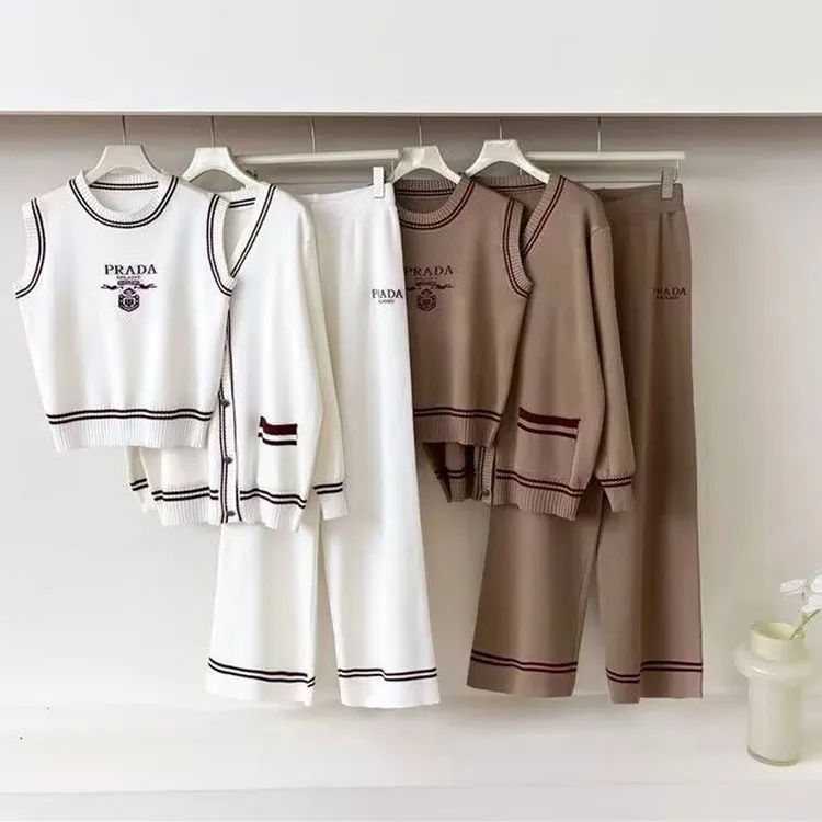 哥弟阿玛施正品欧美风2025年新款女字母无袖背心+针织开衫外套+休