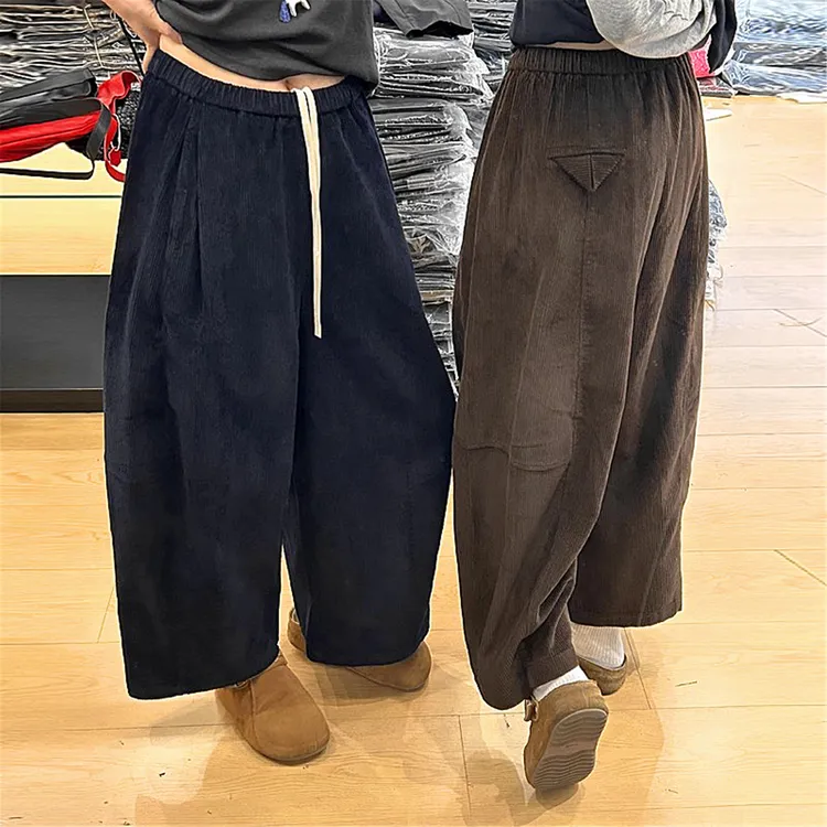欧货灯芯绒阔腿九分裤女2025秋季新款时尚百搭宽松显瘦直筒休闲裤