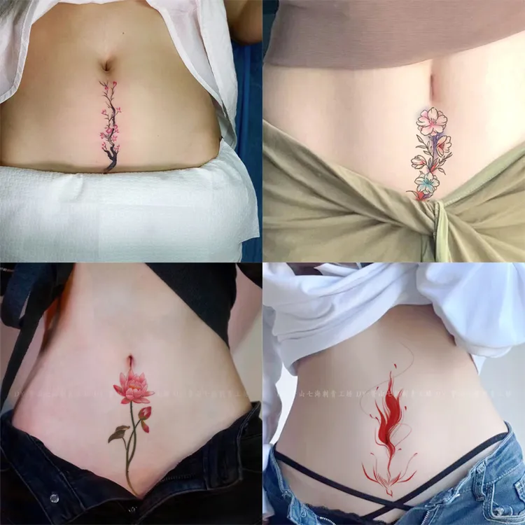 防水持久高级感小腹肚子遮妊娠纹疤痕梅花荷花凤凰纹身图案可水洗