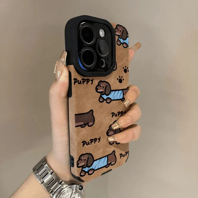 奥菲顿复古蓝衣腊肠狗适用iphone16/15手机壳瞳眼14/13翻毛皮12套