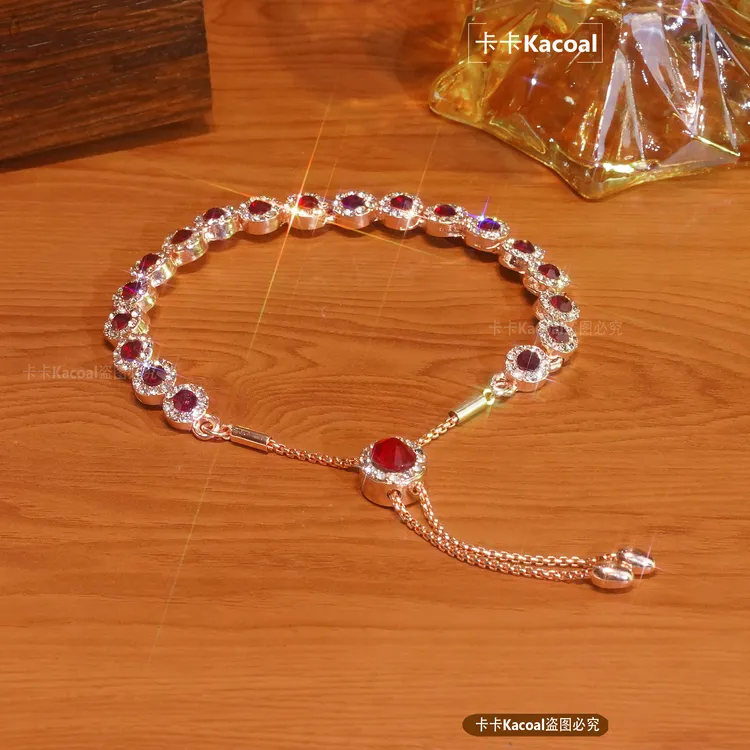 铜合金合成锆石手链 鸿福  红色珠马年新款手链时尚百搭简约轻奢